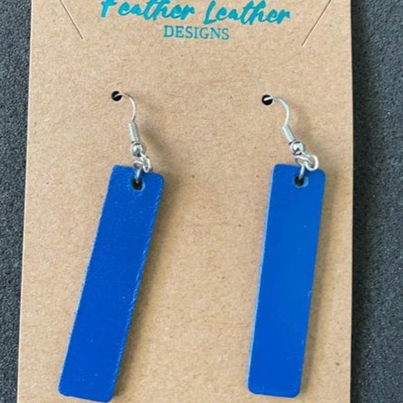 Cobalt Blue Rectangular Smooth Leather Earrings 1 - Picture 1 of 3